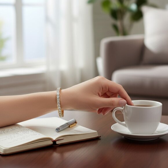 Crislu Finished Gold Handset Cubic Zirconia Tennis Style Bracelet 3mm - Picture 1 of 8